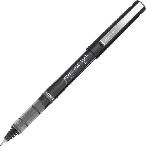 Pilot Precise V7 Fine Premium Capped Rolling Ball Pens Fine Pen Point - 0.7 mm Pen Point Size - Black - Black Plastic Barrel - 12 / Dozen