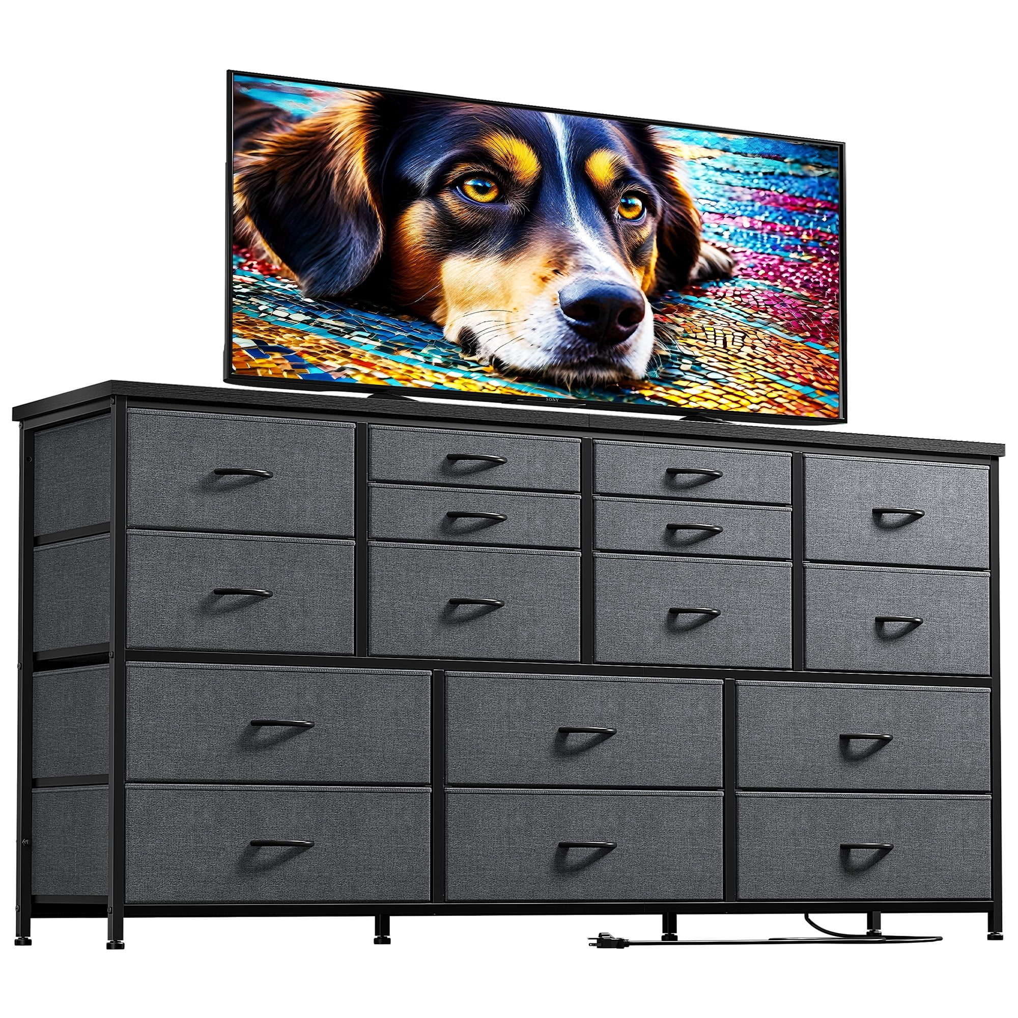 Romorgniz Dresser for Bedroom with 16 Drawers for Closet Fabric Dressers & Chests of Drawers TV Stand with Charging Station, Gray