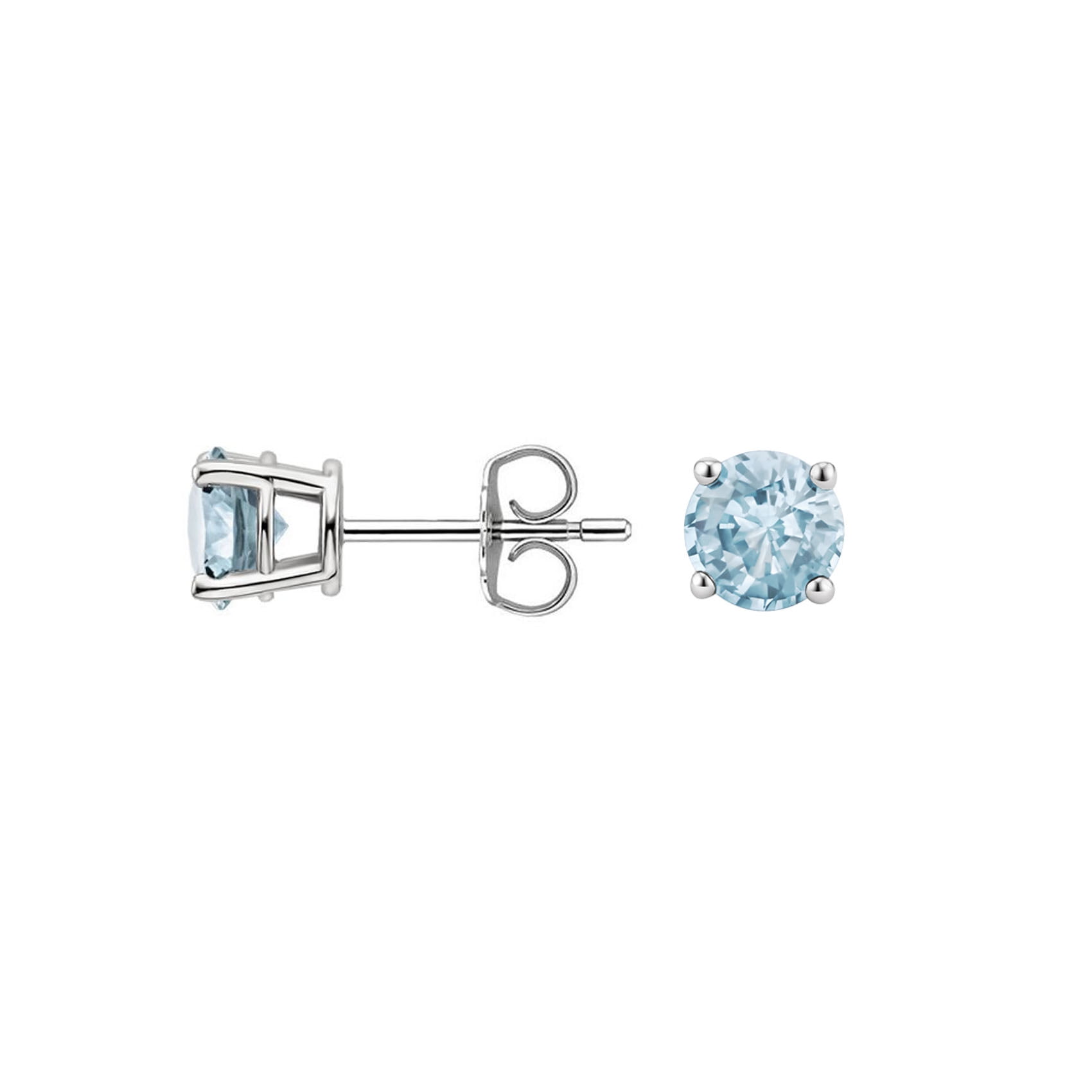 10k White Gold 3 Ct Round Created Aquamarine Stud Earrings