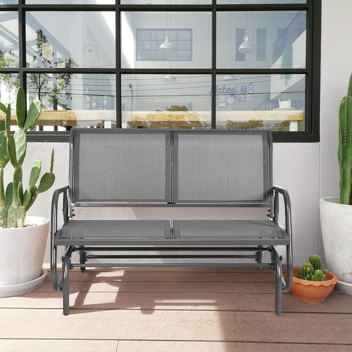 Gymax 48'' Outdoor Patio Swing Glider Bench Chair Loveseat Rocker Lounge Backyard Grey - image 3 of 10