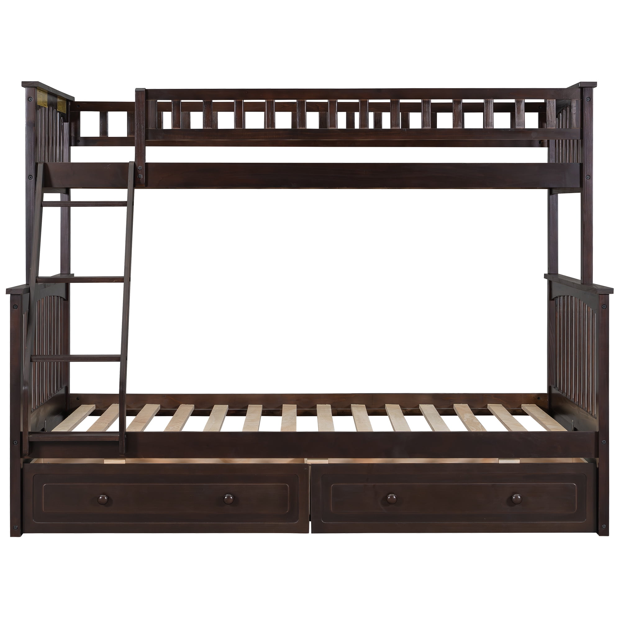 Euroco Wood Twin over Full Bunk Bed with Drawers, Convertible Two Beds in One, Espresso
