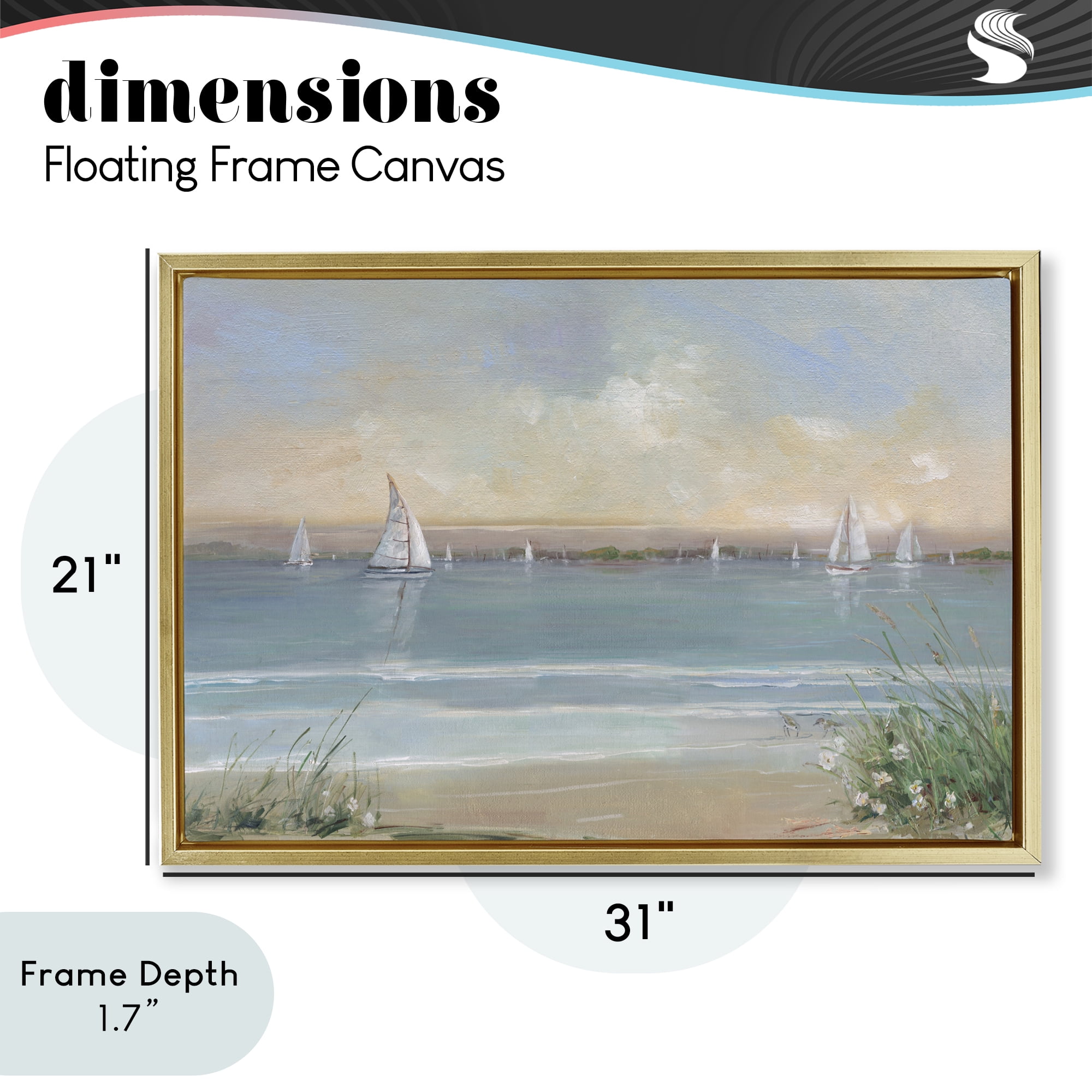 Stupell Industries Coastal Sailing At Dawn Gold Framed Floater Canvas Wall Art, design by Sally Swatland