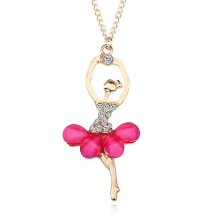 Rhinestone Key Necklace Stylish Elegant Ballerina Girl Necklace Exquisite Shimmer Rhinestone Pendant Necklace Festival Birthday Gift ()