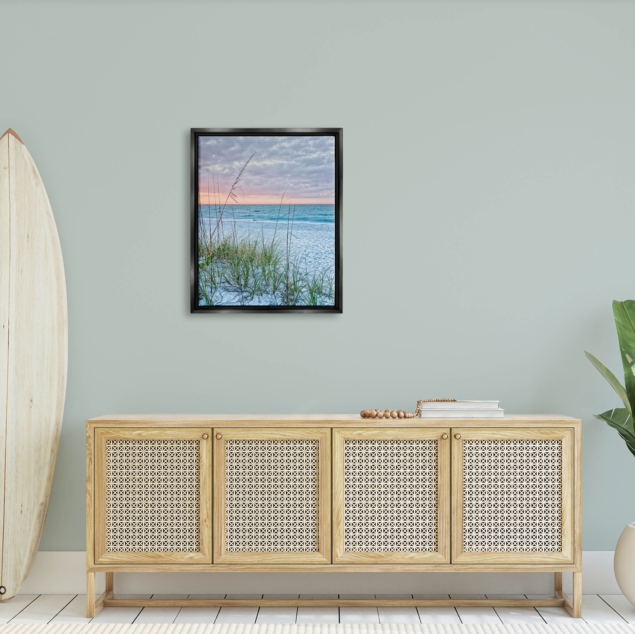 Stupell Industries Coastal Sea Grass Sprigs Beach Shore Photograph Jet Black Floating Framed Canvas Print Wall Art, Design by Mary Lou Photography