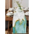 thumbnail image 2 of Turquoise Gold Marble Burlap Cotton Table Runner 13x90 Inches Long, Modern Abstract Marble Crack Texture Farmhouse Table Runners, Outdoor Dining Tablecloths Decor for Baby Shower/Party/Wedding, 2 of 6