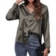 thumbnail image 2 of Blusas de Satén con Cuello en V y Larga para Mujer, Blusas de Seda de Verano, Moda 2025 Gris Oscuro L, 2 of 9