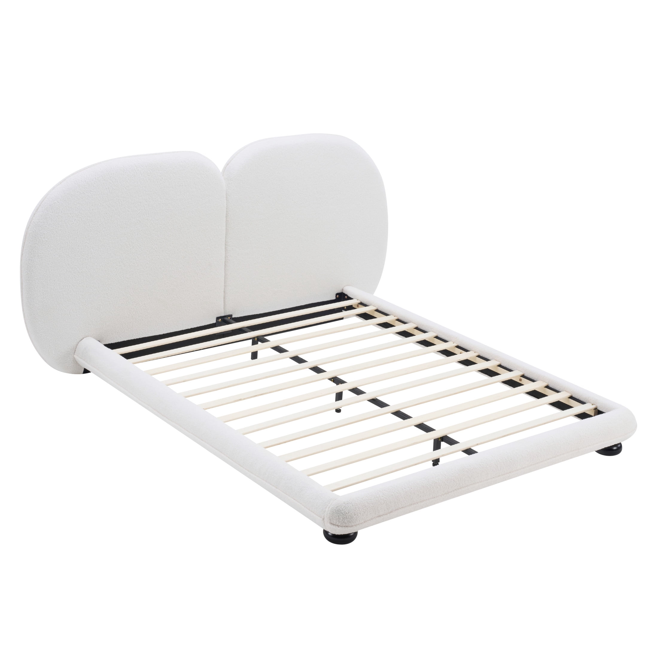 Christopher Knight Home Modern Teddy Fleece Platform Bed Frame with Split Headboard, Queen, White