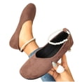thumbnail image 4 of Miluxas Womens Dress Shoes Flower Mary Jane Ballet Flats Pearls Strap Bowknot Wedding Princess Shoes Coffee 9.5(43), 4 of 9