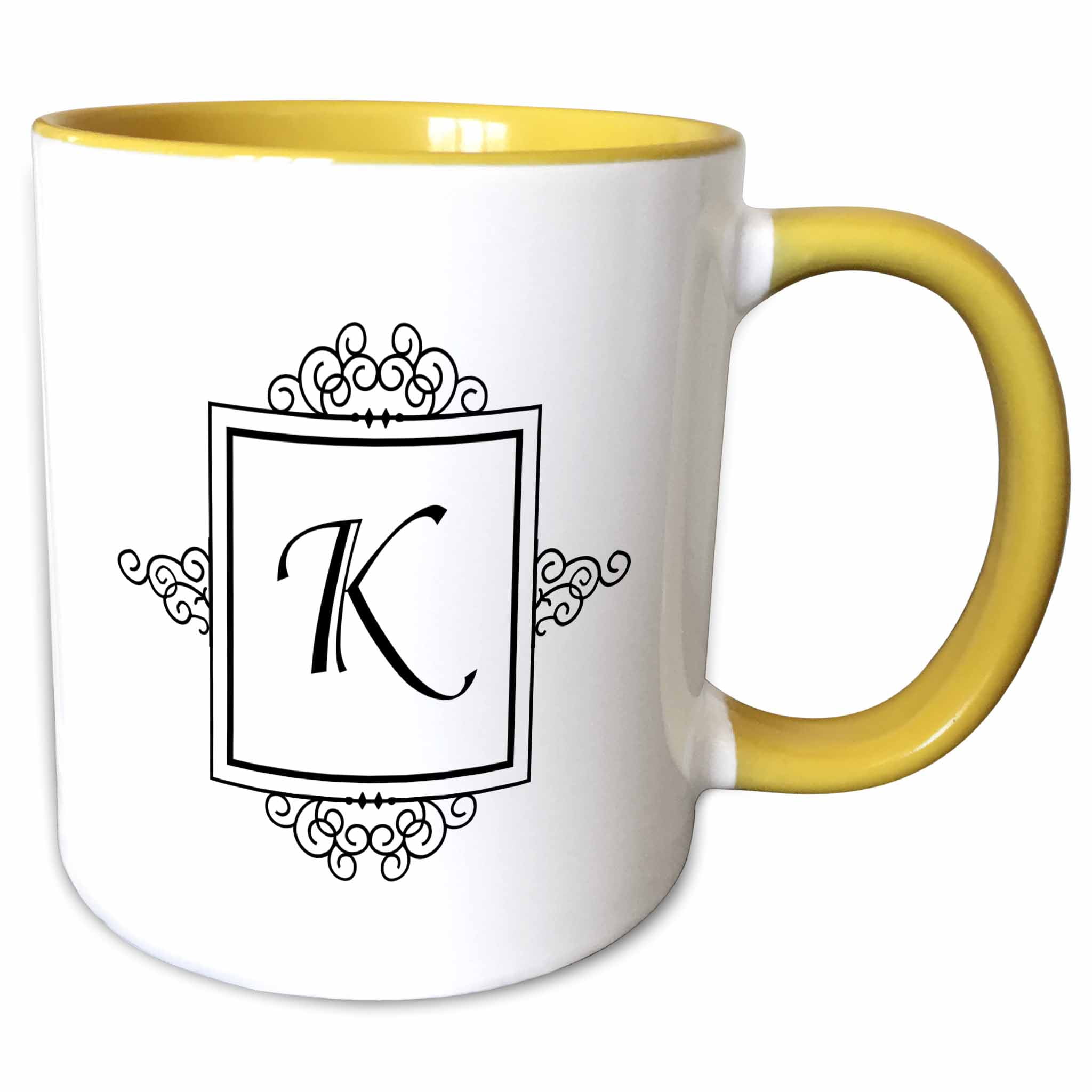 3drose Initial Letter K Personal Monogrammed Fancy Black And White Typography Elegant Stylish Personalized Two Tone Yellow Mug 11 Ounce Walmart Com