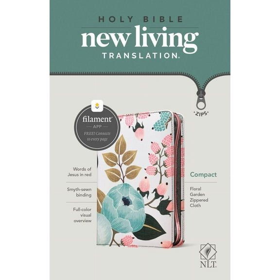 TYNDALE HOUSE: NLT Compact Zipper Bible, Filament Enabled (Cloth, Floral Garden, Red Letter) (Paperback)