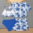 thumbnail image 2 of OGLCCG Girls Swimsuit 4 Piece Bathing Suit Summer Hawaiian Print Bikini Set with Short Sleeve Tops and Sheer Mesh Cover Up Skirt 8-13 Years, 2 of 5