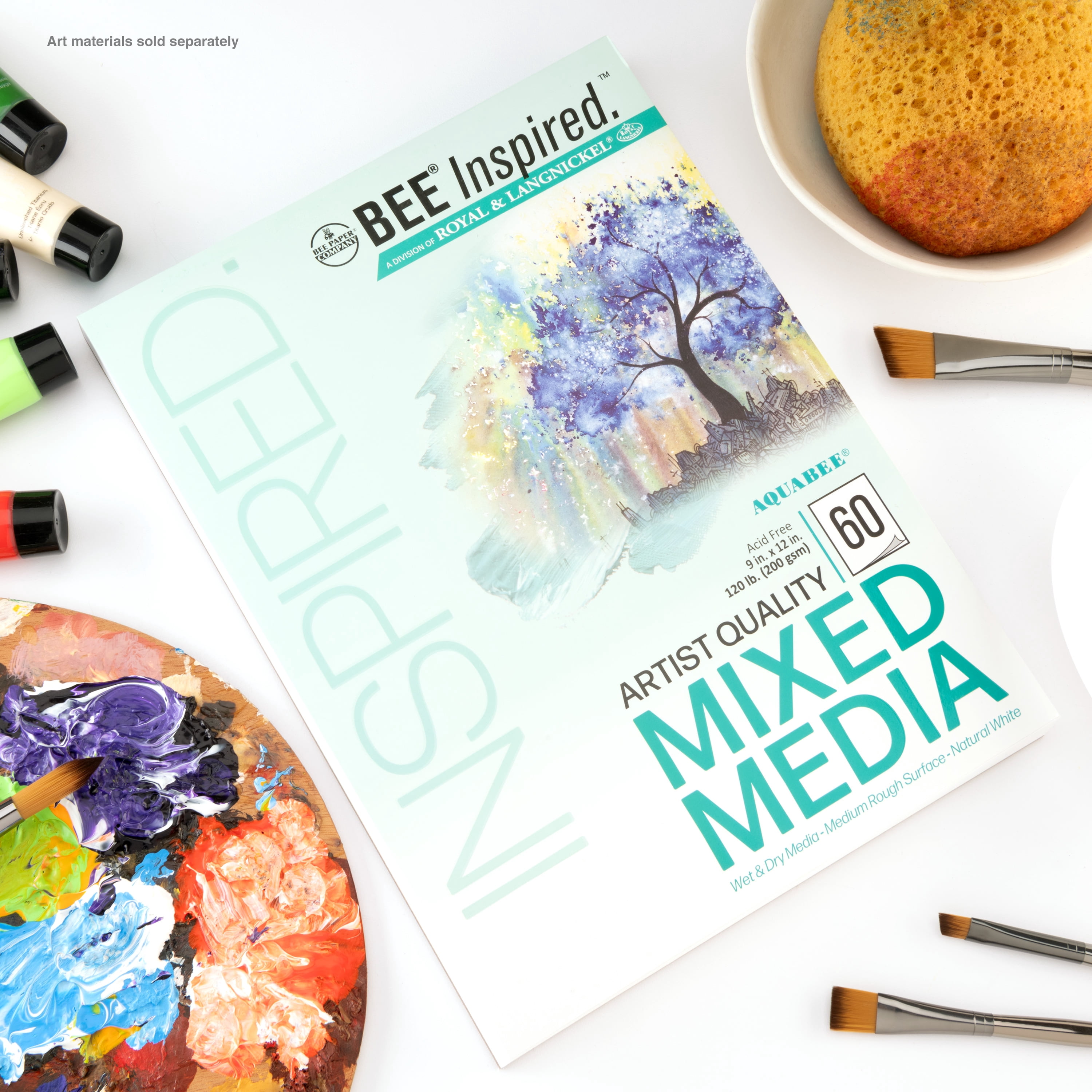Bee Paper - Bee Inspired 9"x12" Mixed Media Paper Pad, 60 Sheets,  Top Tape, 120lb. 200GSM