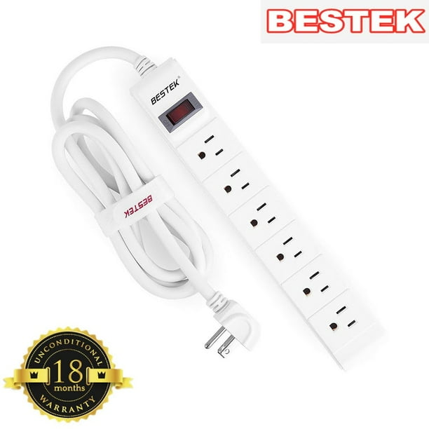 BESTEK Power Strip Surge Protector, 6Ft Long Power Cord And Right