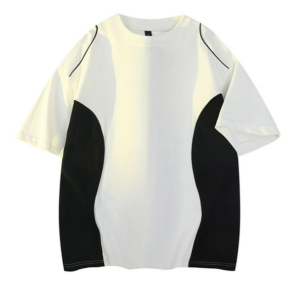 AHTJRT Men's Unisex Oversized Contrast Color Graphic Streetwear T-Shirt Vintage Summer Tops White 2XL