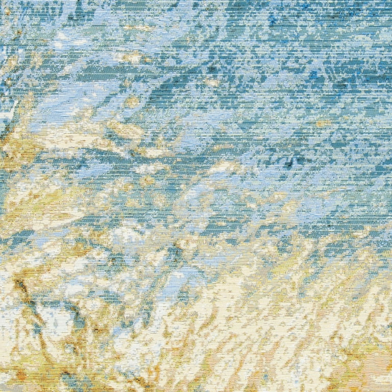 5'X7' Ivory Gold Machine Woven Uv Treated Abstract Waves Indoor Outdoor Area Rug 5'X7' Ivory Gold Machine Woven Uv Treated Abstract Waves Indoor Outdoor Area Rug