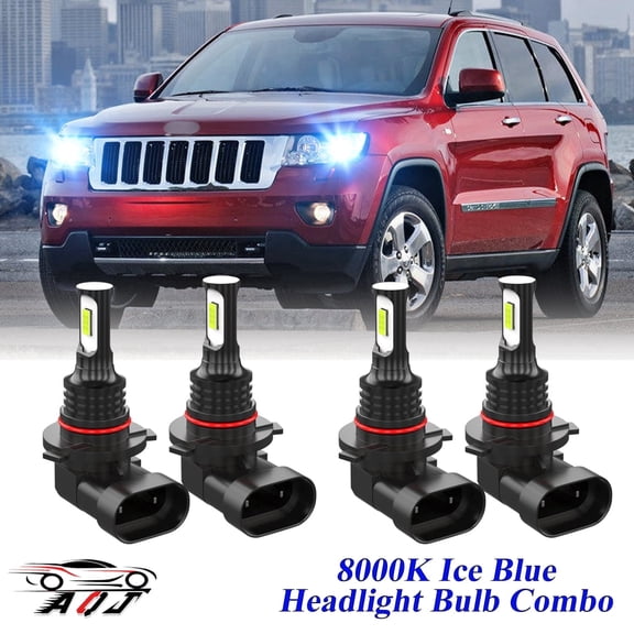 8000K Ice Blue LED Headlight Bulbs Combo Kit For Jeep Grand Cherokee 1999-2010