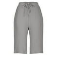 thumbnail image 4 of Xudanell Shorts For Women Knee Length Cotton Linen Wide Leg High Waisted Beach Summer Pants Casual Vacation Short Pant(Grey,XXXL), 4 of 7