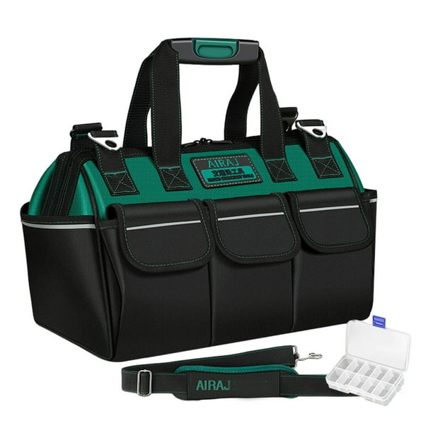Injueey Bolsa de herramientas con tira reflectante, tela Oxford, bolsas de electricista para carpintería, caja de almacenamiento Almacenamiento y organización del hogar Negro Verde/23 pulgadas