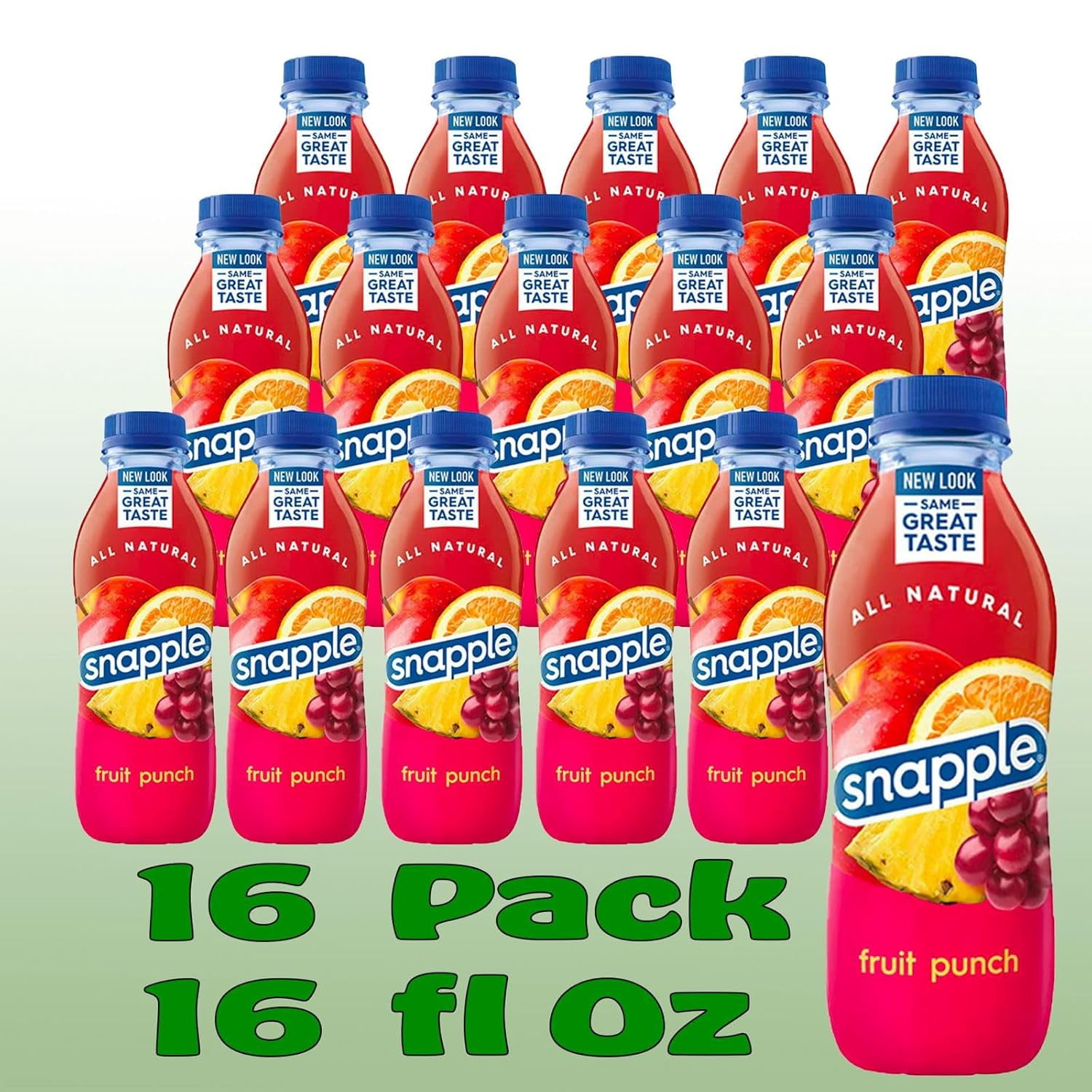 Snapple Fruit Punch All Natural Fruit Juice Drink, 16 fl oz Plastic Bottles, Made with Real Fruit Flavor, 16-Pack