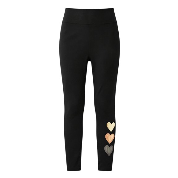 Tfken Child Soft Comfy Pants School Daily Wear Yoga Leggings For Girls High Waist Pants Stretch Heart Print Kids Breathable Clothes Size 9-10 Years Black
