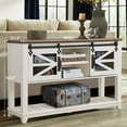 OKD Farmhouse Entryway Table with Barn Doors, Wood and Metal Console