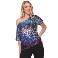 thumbnail image 3 of Womens Short Sleeve One Shoulder Sparkly Glitter Sequin Top Shirt, 3 of 5