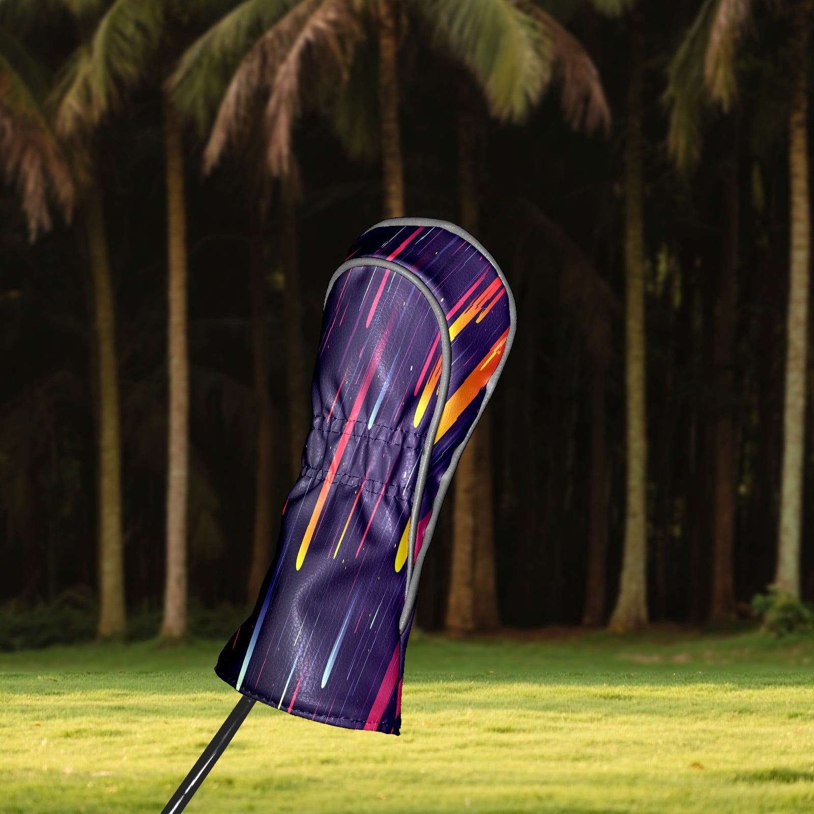 Golf Club Covers PU Leather Waterproof Head Covers for Fairway Woods Hybrids Colorful Lines Unisex Fits Most Brands