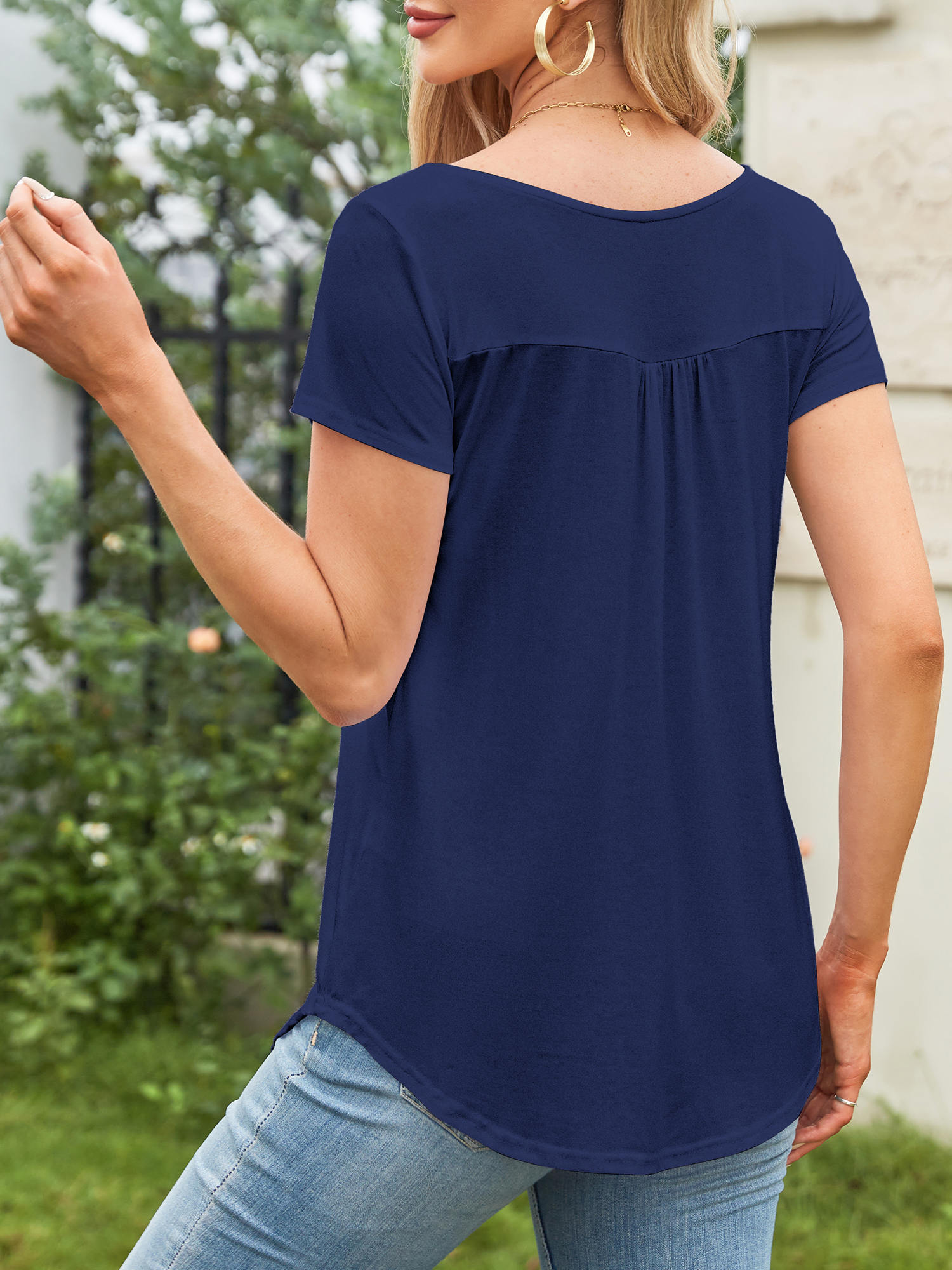 Fancyglim Women's Henley Short Sleeve Tunic Top, Navy photo 4