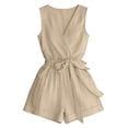 thumbnail image 7 of Npasoilc Imitation Linen Short Jumpsuits with Waistband for Women Crew Neck Sleeveless Solid Summer Romper, 7 of 7