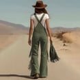 thumbnail image 5 of MORTTIC Women's Solid Color Fringe Wide-Leg Jumpsuit Western Style Overall with Pockets And Adjustable Straps Button Green，M, 5 of 6