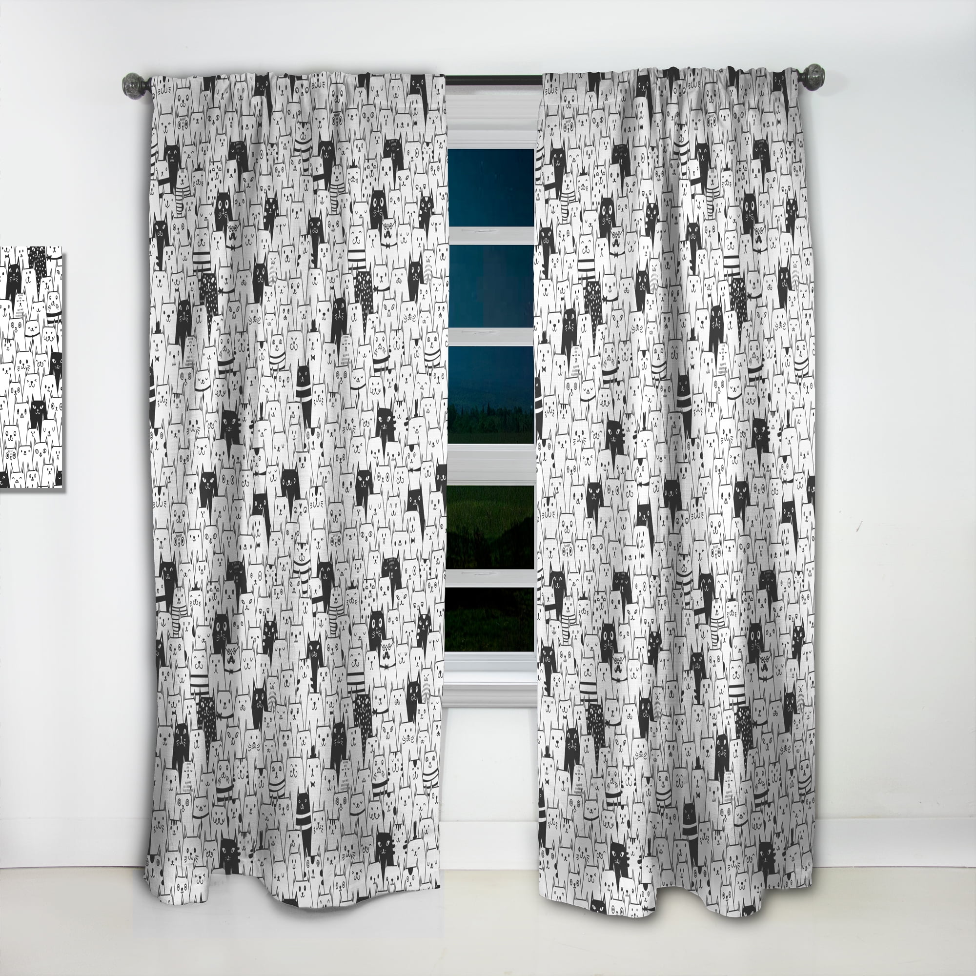 Designart 'Cats Pattern Collage' Modern Curtain Panel