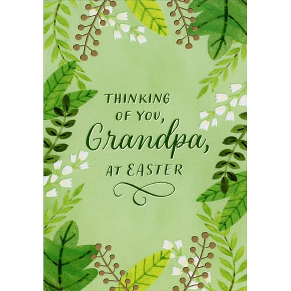 Designer Greetings Small White Flowers : Gold, Green and Yellow Leaves and Vines on Light Green Grandpa Easter Card