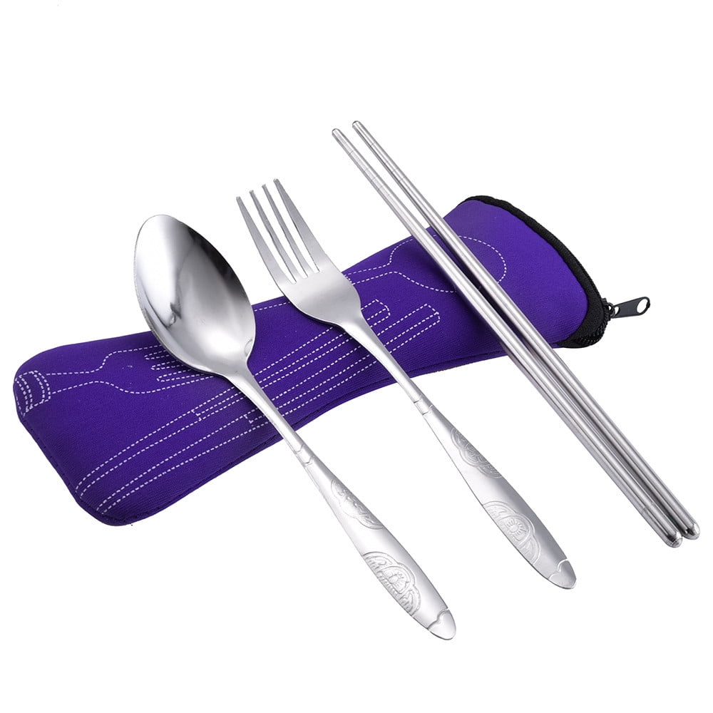 3Pcs Stainless Steel Fork Spoon Chopsticks Travel Camping Cutlery