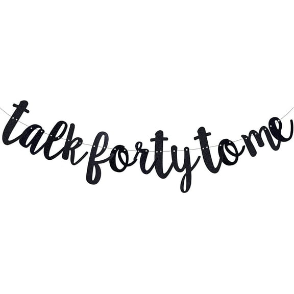 Talk Forty to Me Banner, 40th Birthday Party Decorations Fun Gold Gliter Paper Sign,40th Marriage Anniversary Party Decorations Black