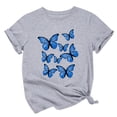 thumbnail image 2 of Hauts d'Entraînement Grande Taille Été Femmes Mode Femmes Imprimé Papillon Manches Courtes Col Rond Hauts Graphiques Originaux T-Shirt Col en V Femmes en Liquidation, 2 of 3