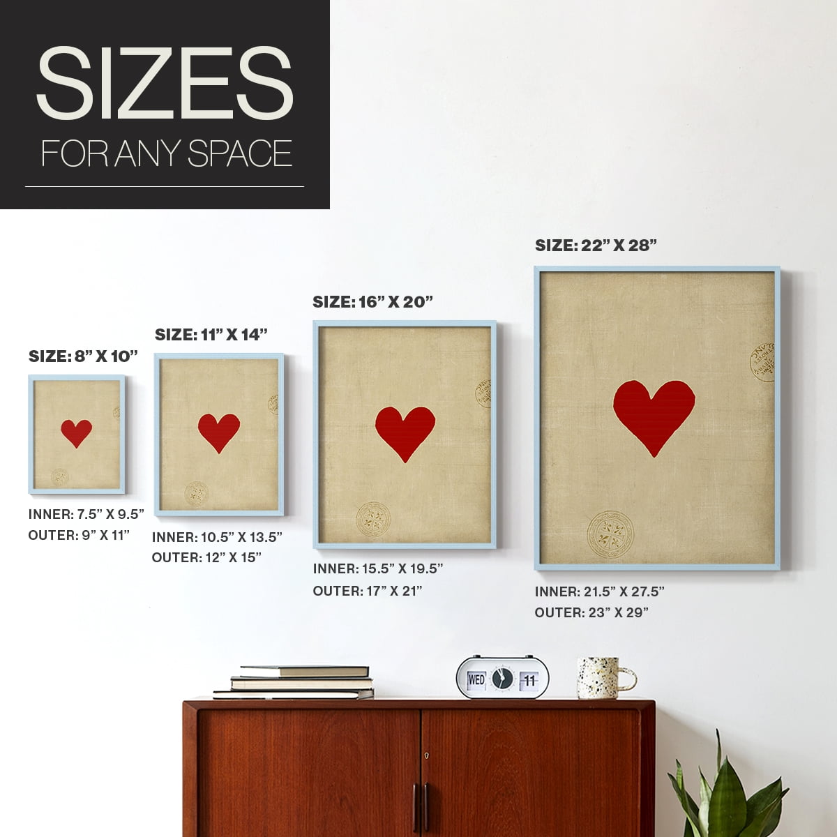 Heart Framed Print in Blue Solid Wood Framed Print No Nail Hanging