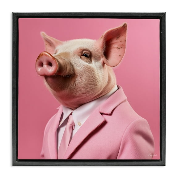 Stupell Industries Pink Pig Fashion Animals & Insects Painting Black Floater Framed Canvas Art Print Wall Art, 18 x 18