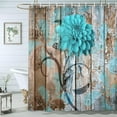 thumbnail image 3 of Rustic Flower Shower Curtain, Teal Floral Barn Wood Farmhouse Shower Curtain Set, Country Turquoise Blue Brown Fabric Shower Curtain with Hooks, Boho Bathroom Curtain,60X70in, 3 of 4