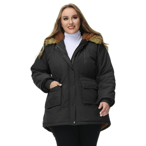 Hanna Nikole Women Plus Winter Coat Faux Fur Lined Parka Jacket (Black-20W) Walmart.com