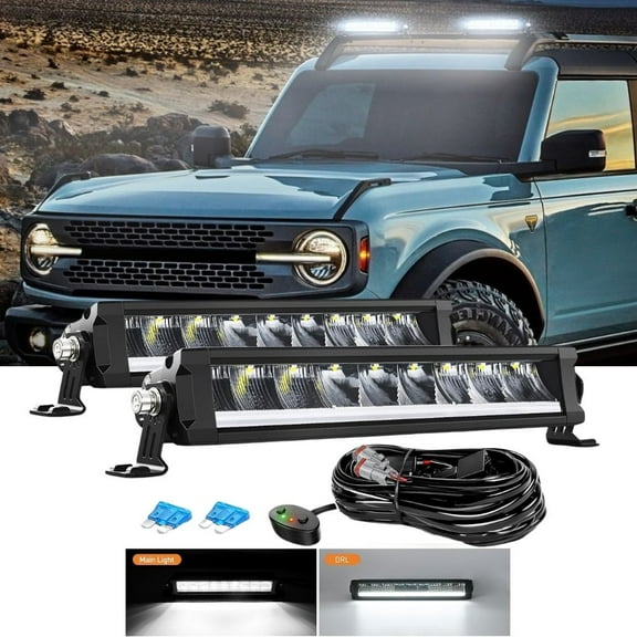 Nilight 12.2inch Single Row Led Light Bar 2Pcs 45W 4980LM Anti-Glare Flood Spot Combo DRL Offroad Slim Light Bar IP68 w/ 16AWG DT Wiring Kit for Pickup Truck SUV ATV UTV 4x4 Jeep