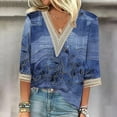 thumbnail image 2 of Feancey Womens Tunic Tops 2025 Lace Trim V Neck Dressy Blouses 3/4 Sleeve Hollow Out T Shirts Summer Vintage Print Loose Dressy Shirts, 2 of 5