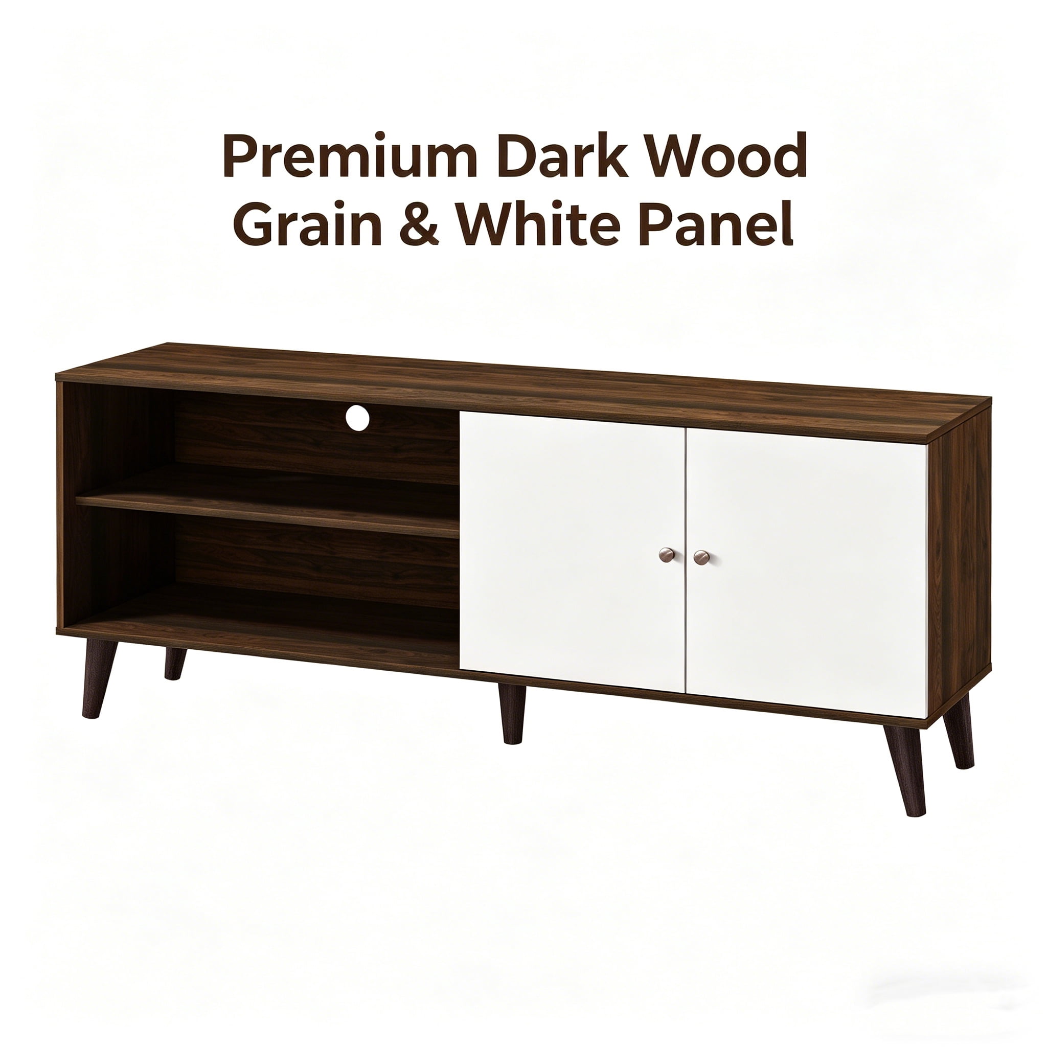 Aukfa Mid-Century Modern TV Stand for TVs up to 65", Wood Entertainment Center with 2 Doors, Low Profile Media Console,Walnut