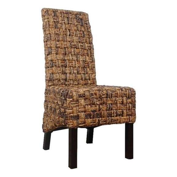 Bowery Hill 40"H Coastal Wicker / Rattan Dining Chair in Brown (Set of 2)