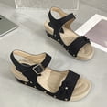 thumbnail image 4 of Comfortable Sandals for Women Women's Fashion Casual Spring And Summer Style Solid Color Flower Breathable Round Toe Open Toe One-Line Buckle Thick Bottom Wedge Heel Sandals Black, 4 of 7