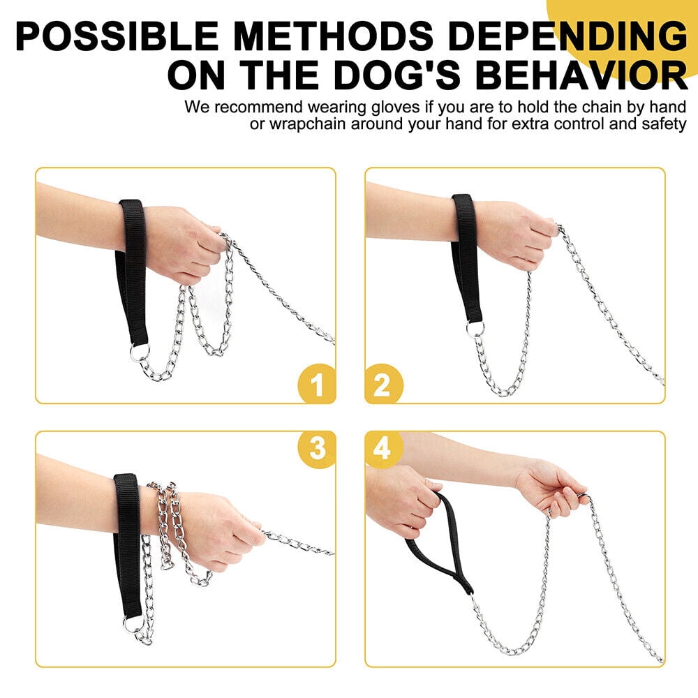 Pet Artist Bite Proof Heavy Duty Metal Chain Dog Leash with Comfortable Padded Handle Training Collar Leashes