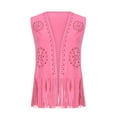 thumbnail image 4 of Lcziwo Women Fringe Vest Western Faux Suede 70s Ethnic Outfits Hippie Cowgirl Ethnic Tassel Tops Hollow Out 70s Cardigan Pink,S, 4 of 8