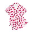 thumbnail image 5 of yoeyez Womens Pajama Silk Satin Pajamas Set Love Heart Printed Sleepwear 2 Piece Sets Button Down Short Sleeve Tops and Shorts Pjs Set Loungewear Pink S, 5 of 6