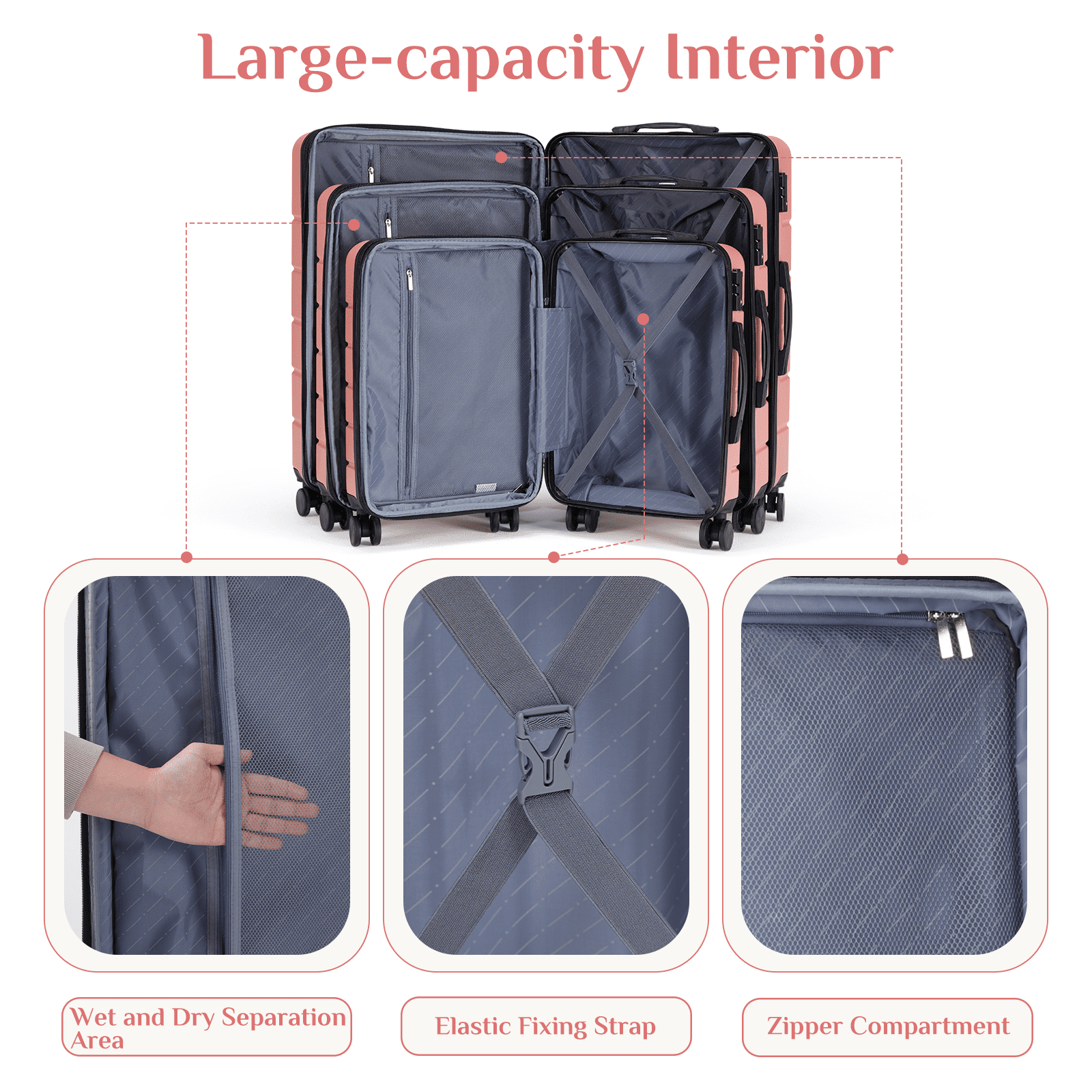 MAYEERTY 24" Expandable Hardside Luggage Spinner Wheels ABS TSA Lock Durable Lightweight Travel Suitcase Pink