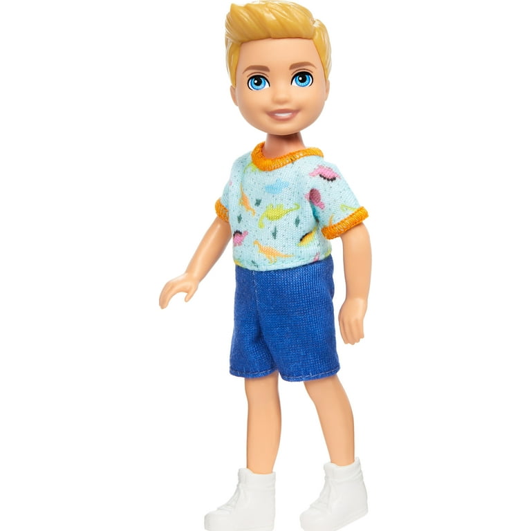Barbie Chelsea Doll Small Boy Doll Wearing Removable One Piece with Dino Print Blond Hair Blue Eyes Walmart