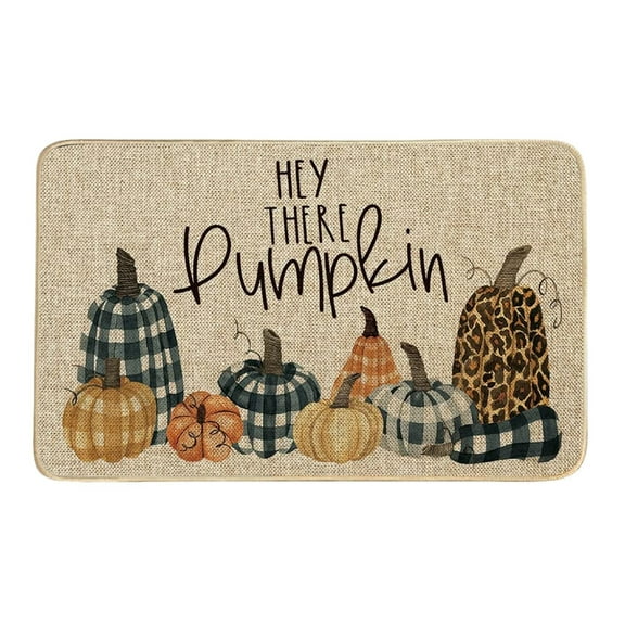 kjfeif Non Slip Pumpkin Welcome Doormat Buffalo Plaid Doormats for Autumn Harvest Thanksgiving Farmhouse Large Entrance Doormat Low Profile Floor Carpet Mat Washable ,15.7*23.6inch